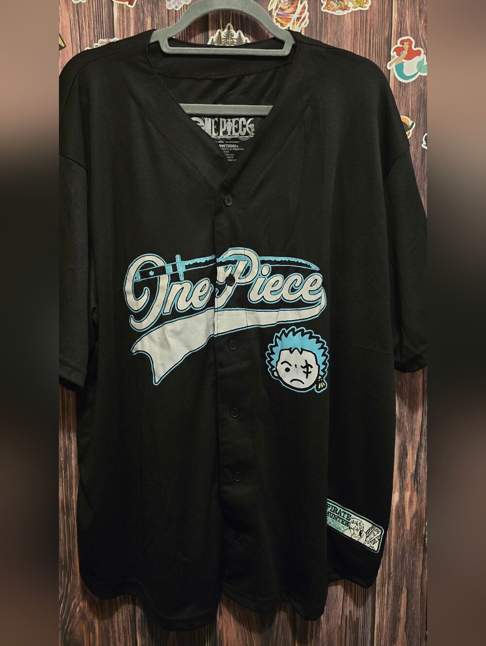 One Piece Black Graphic Baseball Jersey - Aqua Logo